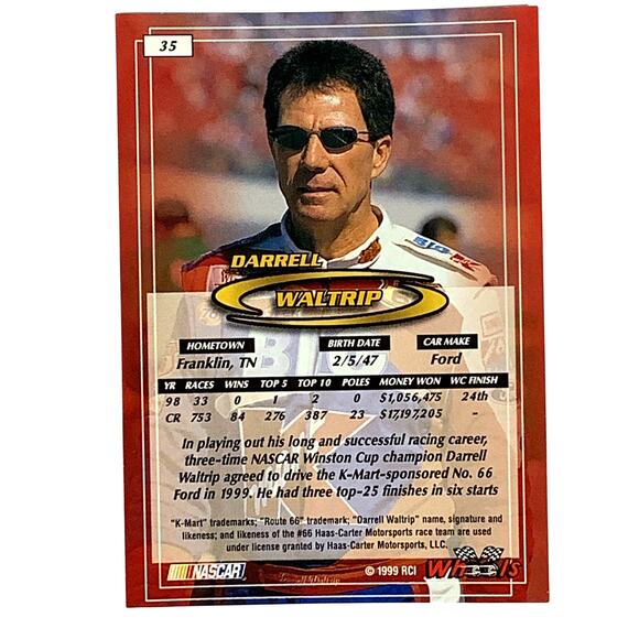 Darrell Waltrip, Sponsor: K-Mart, Card 35 1999 Wheels NASCAR Winston Cup, NM+ - Picture 3 of 4